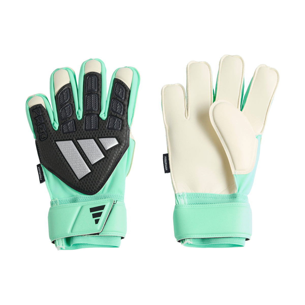 adidas Predator Match Fingersave Goalkeeper Gloves Kids - White/ Pulse Mint/ Silver Met