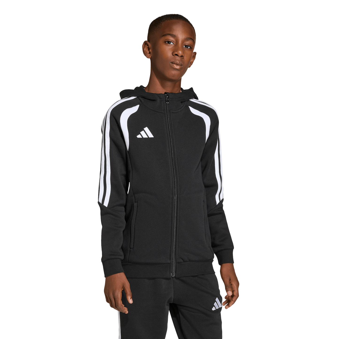 Kid's adidas Tiro26 League Sweat Full Zip Hoodie- Black/ Black/ White