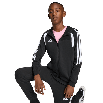 Kid's adidas Tiro26 League Sweat Full Zip Hoodie- Black/ Black/ White