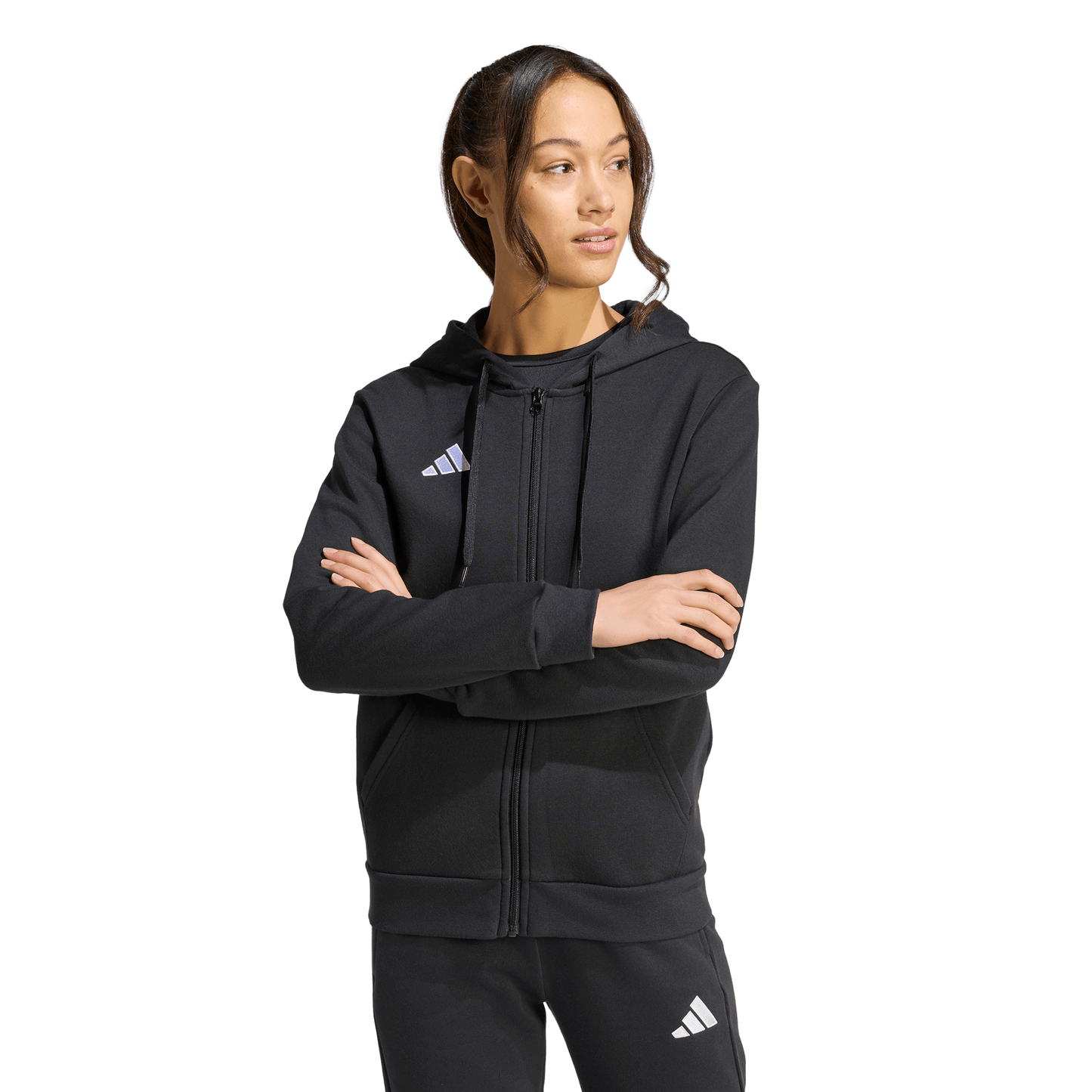 Women's adidas Entrada 26 Full Zip Hoodie- Black/ Black/ White