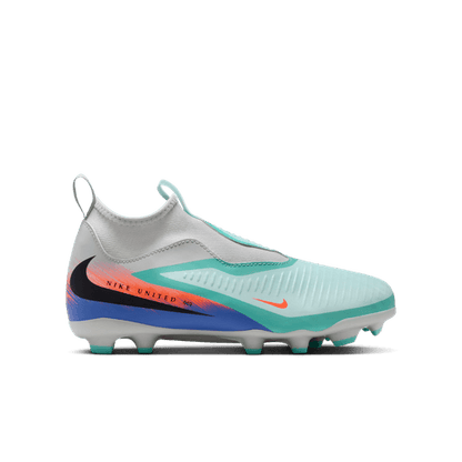 Nike United Junior Phantom 6 High Academy FG Firm Ground Soccer Cleat - Pistachio Frost/Hyper Orange