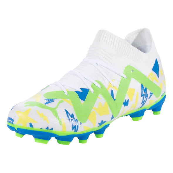 Puma Future Match NJR FG/AG Junior Soccer Cleat - White/Racing Blue/Lemon Meringue/Parakeet Green