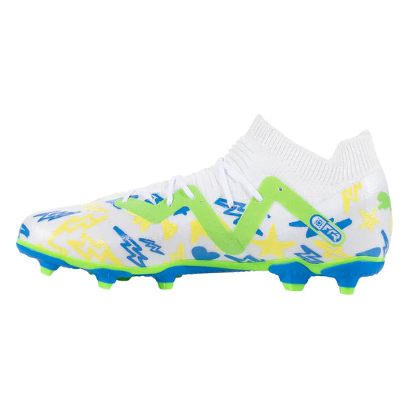 Puma Future Match NJR FG/AG Junior Soccer Cleat - White/Racing Blue/Lemon Meringue/Parakeet Green