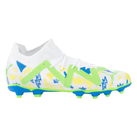 Puma Future Match NJR FG/AG Junior Soccer Cleat - White/Racing Blue/Lemon Meringue/Parakeet Green